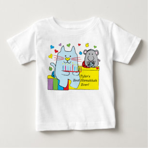 T-shirt Pour Bébé T-shirt bébé Hanukkah Bleu Chat et Souris