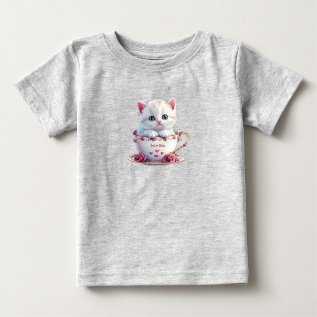 T-shirt Pour Bébé T-shirt bébé Kitten in Cup Fleurs Roses (Devant)
