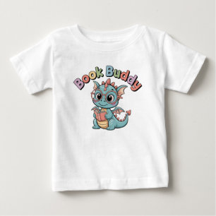 T-shirt Pour Bébé T-shirt bébé lisant un livre avec un dragon mignon