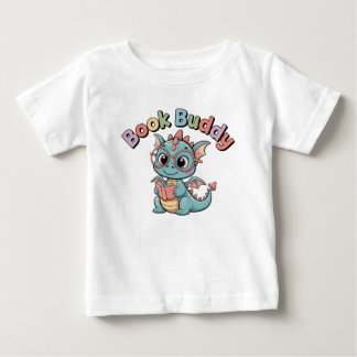 T-shirt Pour Bébé T-shirt bébé lisant un livre avec un dragon mignon