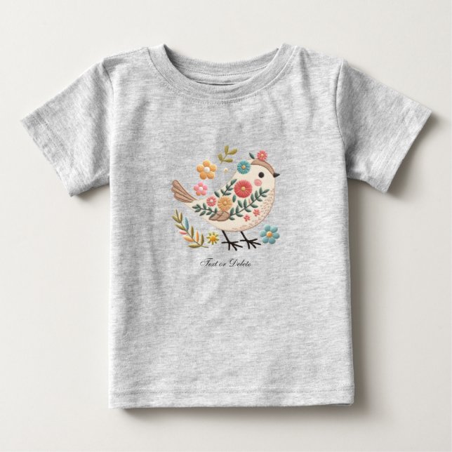 T-shirt Pour Bébé T-shirt bébé Little Bird quitte les fleurs roses (Devant)