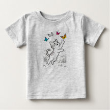 T-shirt bébé mignon avec chaton et papillons