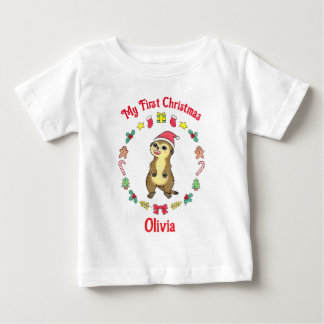 T-shirt Pour Bébé T-shirt bébé mon premier Noël suricate mignon