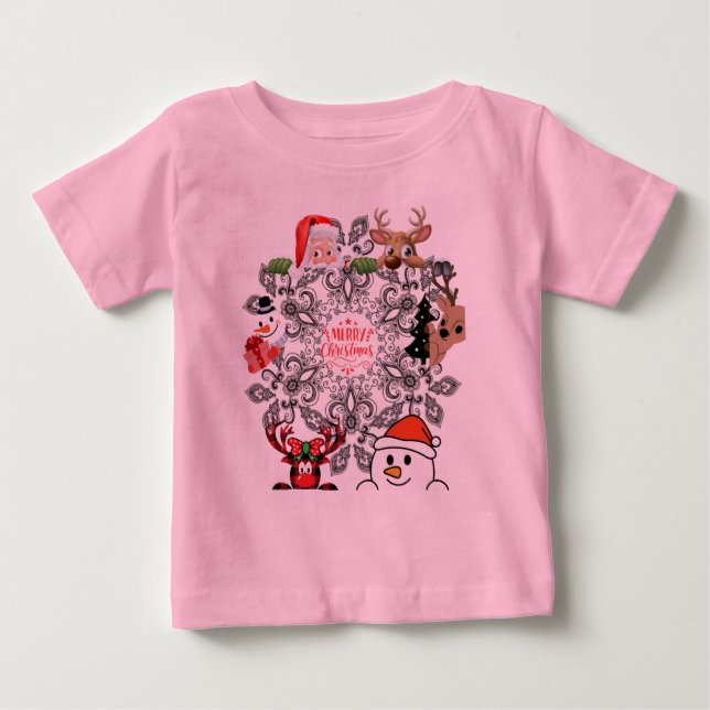 T-shirt Pour Bébé T-shirt bébé Noël design rose (Devant)