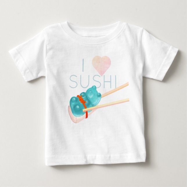 T-shirt Pour Bébé T-shirt bébé Ours Gummy Bleu "J'aime Sushi" (Devant)