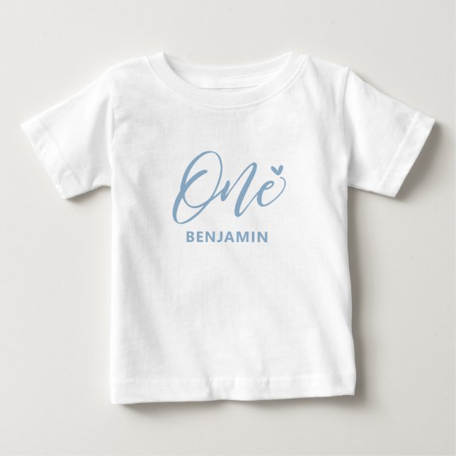 T-shirt Pour Bébé T-shirt bébé personnalisé avec un cœur bleu et « O (Devant)