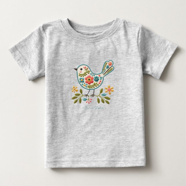 T-shirt Pour Bébé T-shirt bébé Petits Oiseaux Feuilles Vertes Floral (Devant)
