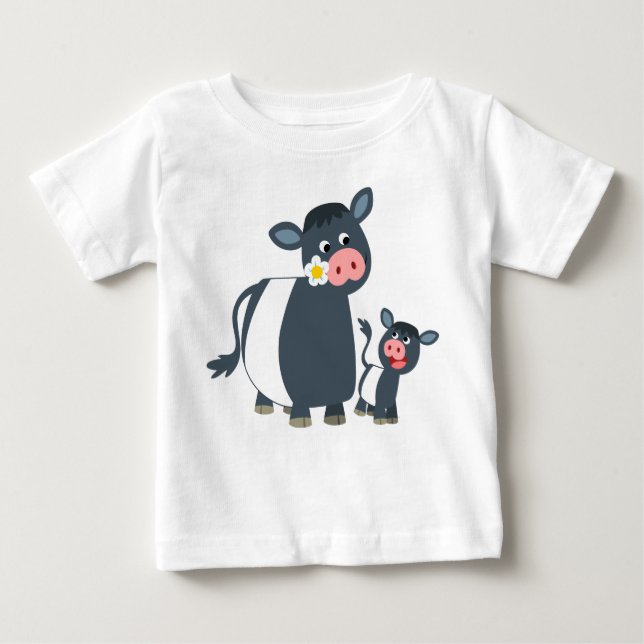 T-shirt Pour Bébé T-shirt bébé vache et veau avec ceinture de dessin (Devant)