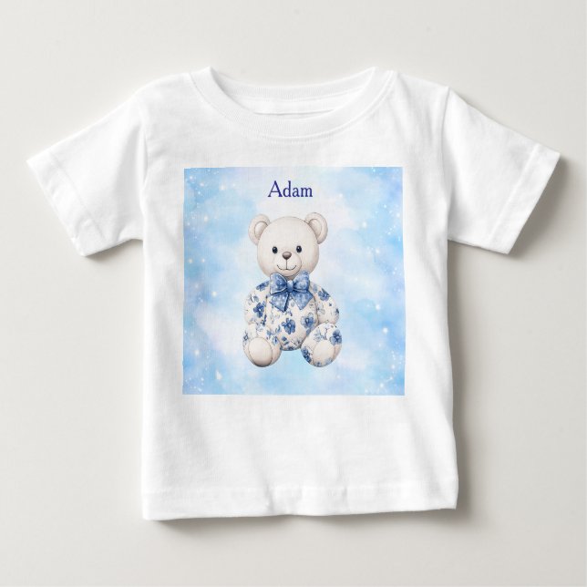T-shirt Pour Bébé T-Shirt-Editable Blue Chinoserie  Baby Shower  (Devant)