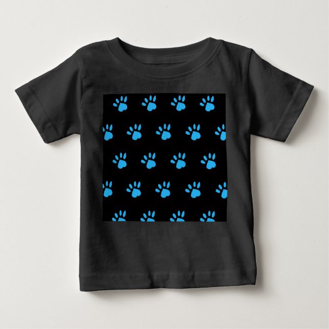 T-shirt Pour Bébé T-shirt Empreinte de patte bébé (noir et bleu) (Devant)