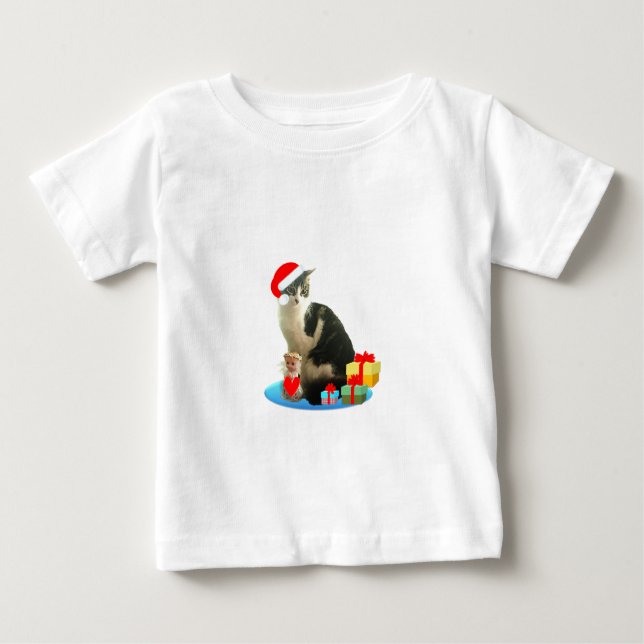 T-shirt Pour Bébé Tabby chat de Noël et petit ange mignon (Devant)