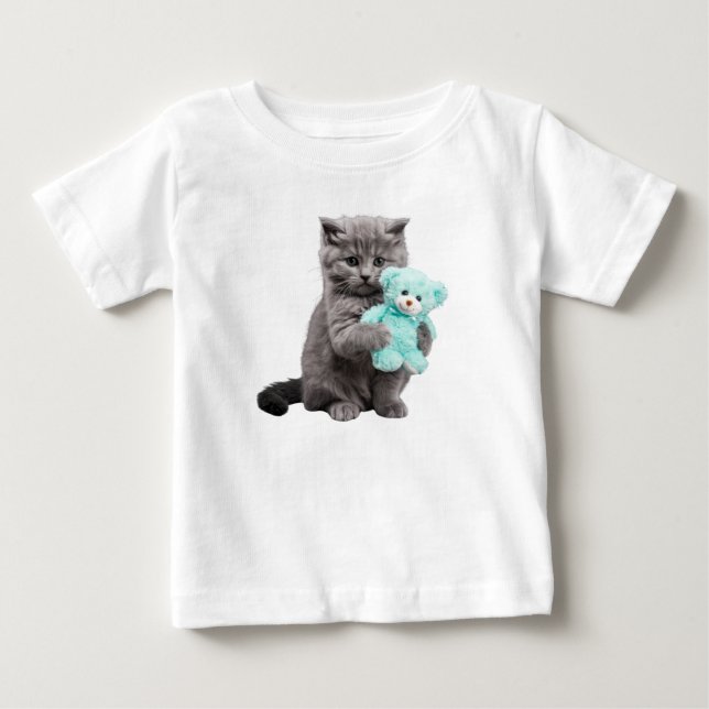 T-shirt Pour Bébé Tabby et ours en peluche (Devant)