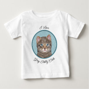 T-shirt Pour Bébé Tabby Gris Peinture Chat - Cute Original Art Chat