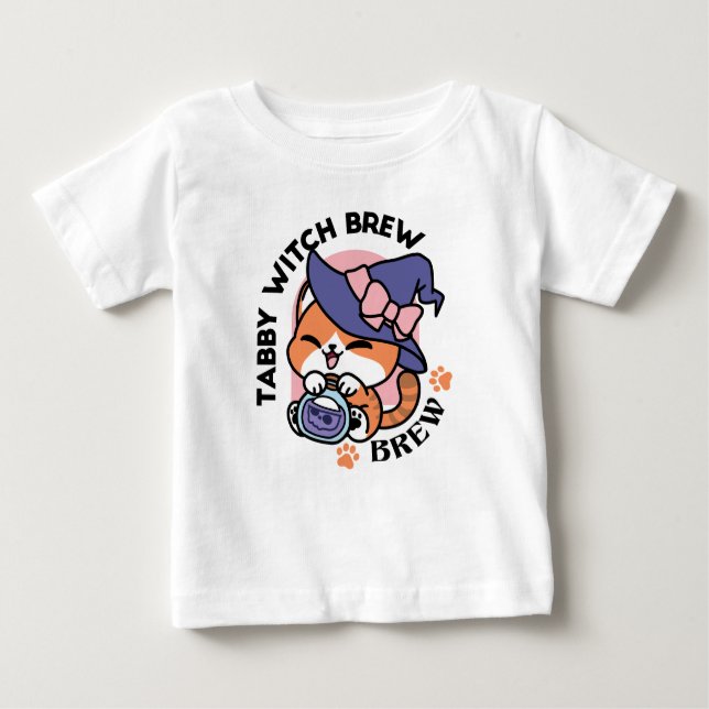 T-shirt Pour Bébé Tabby Witch Brew – Cute Halloween Cat Design (Devant)