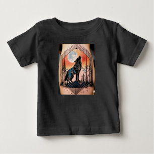 T-shirt Pour Bébé Tatouage géométrique du loup avec paysage nocturne