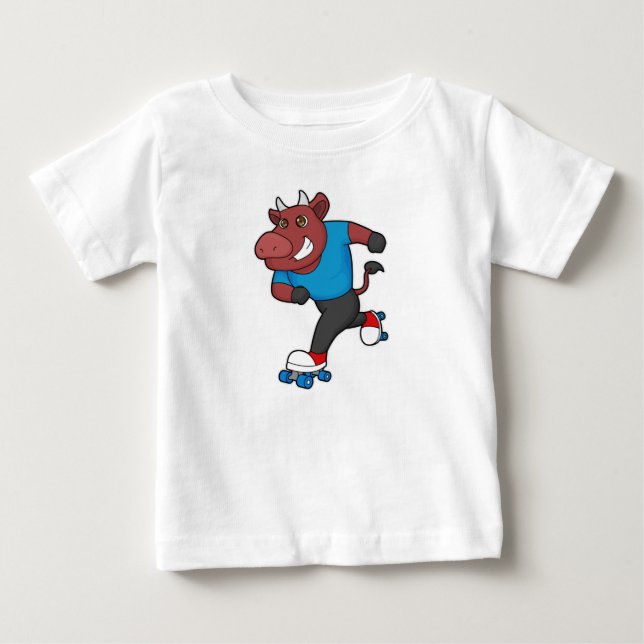 T-shirt Pour Bébé Taureau à Patinage en ligne avec Patins à rouleaux (Devant)
