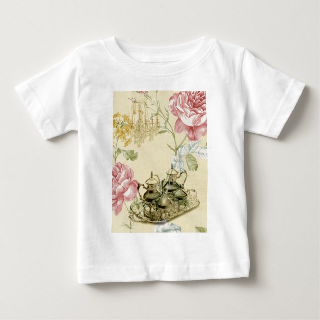 T-shirt Pour Bébé Teapot Tea Party Paris Floral (Devant)