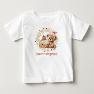 T-shirt Pour Bébé Teddy Bear Automne 1er Anniversaire Citrouille Nom