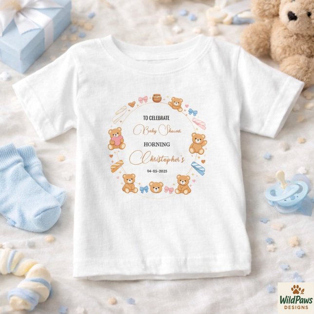 T-shirt Pour Bébé Teddy Bear Baby Shower Boy | Cute Blue Bear (Teddy Bear Baby Shower Boy | Cute Blue Bear T-Shirt
)