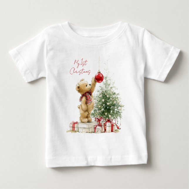 T-shirt Pour Bébé Teddy Bear Baby's First Christmas  (Devant)