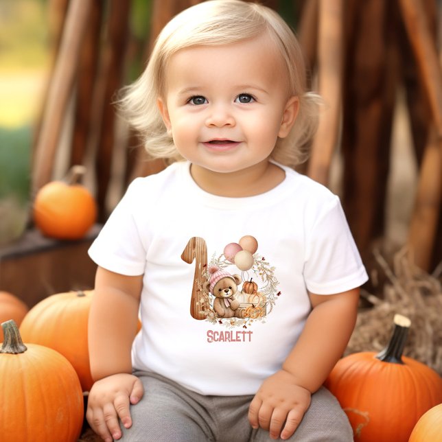 T-shirt Pour Bébé Teddy Bear Fall Beary 1er Birthday Girl (Teddy Bear Fall Beary 1st Birthday Girl Baby T-Shirt)