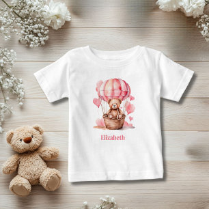 T-shirt Pour Bébé Teddy Bear Hot Air Balloon rose fille personnalisé