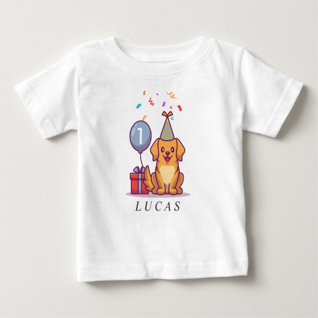 T-shirt Pour Bébé Tee de chiot bleu personnalisé pour le garçon de 1 (Devant)