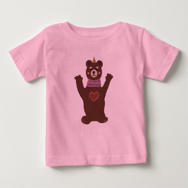 T-shirt Pour Bébé Teinture de bambou rose avec ours (Devant)