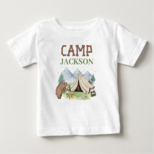 T-shirt Pour Bébé Tente d'ours Brown mignonne Happy Camper 1er anniv