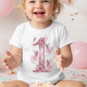 T-shirt Pour Bébé Tenue de Fée Fille Premier Anniversaire Rose