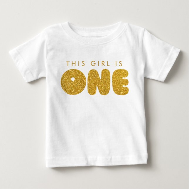 T-shirt Pour Bébé Tenue de premier anniversaire pour bébé fille doré (Devant)