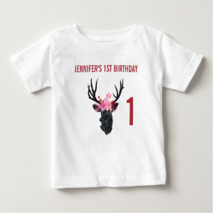 T-shirt Pour Bébé Tête de cerf géométrique avec couronne florale Ann
