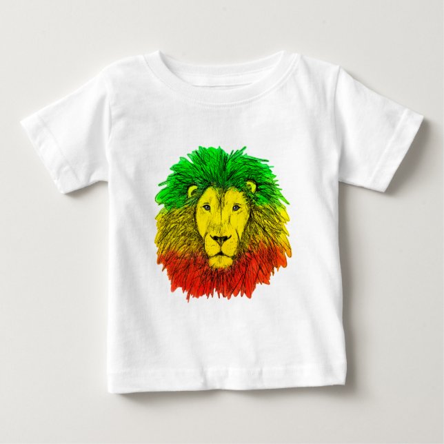 T-shirt Pour Bébé Tête de lion Rasta rouge jaune vert dessin Jamaïqu (Devant)