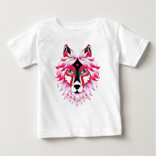 T-shirt Pour Bébé Tête de loup rose Polygone Design-24531