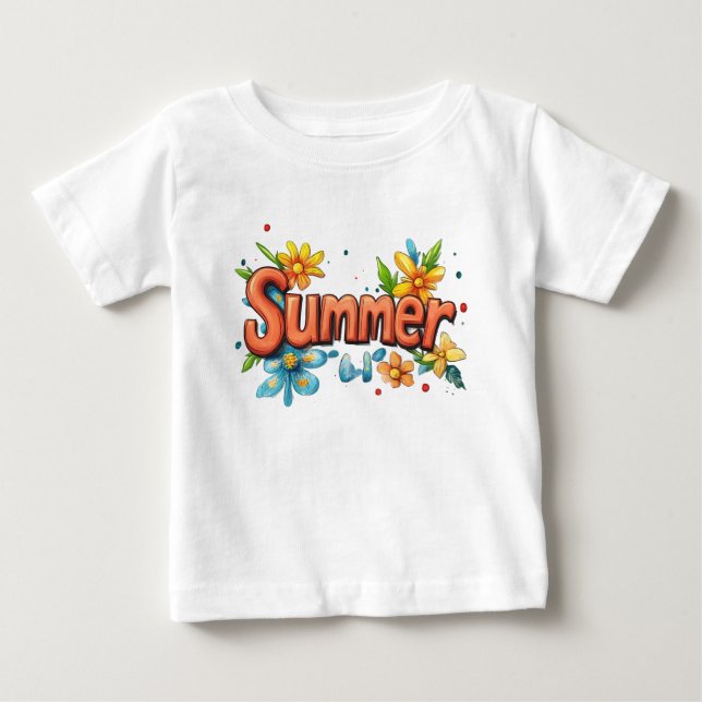 T-shirt Pour Bébé Texte d'été 3d (Devant)