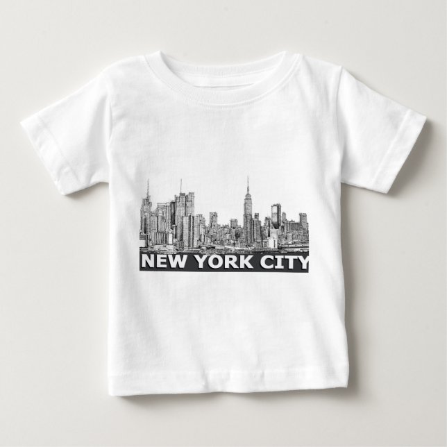 T-shirt Pour Bébé Texte monochrome d'horizon de NYC (Devant)