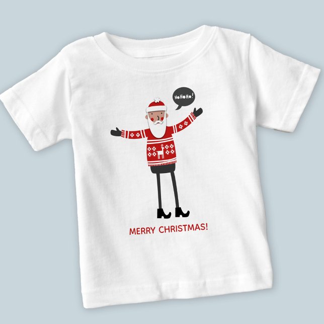T-shirt Pour Bébé Texte personnalisé Hipster Père Noël (Hipster Santa in Skinny Jeans Christmas baby t-shirt)
