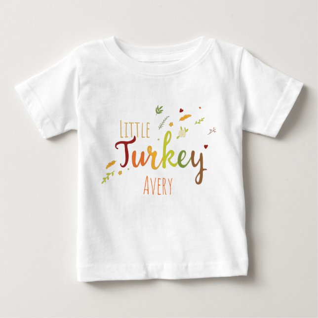 T-shirt Pour Bébé Thanksgiving Little Turkey nom personnalisable (Devant)