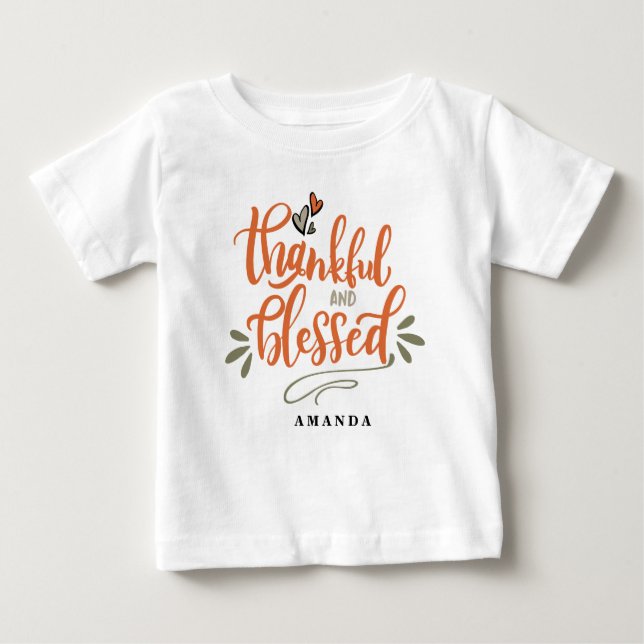 T-shirt Pour Bébé Thanksgiving, Thanksgiving et Blessful Custom Name (Devant)
