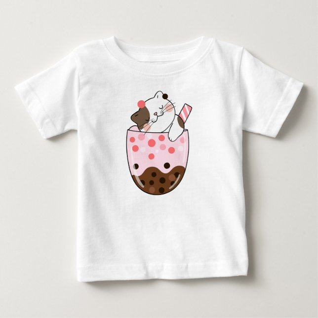T-shirt Pour Bébé Thé à bulles au chat (Devant)