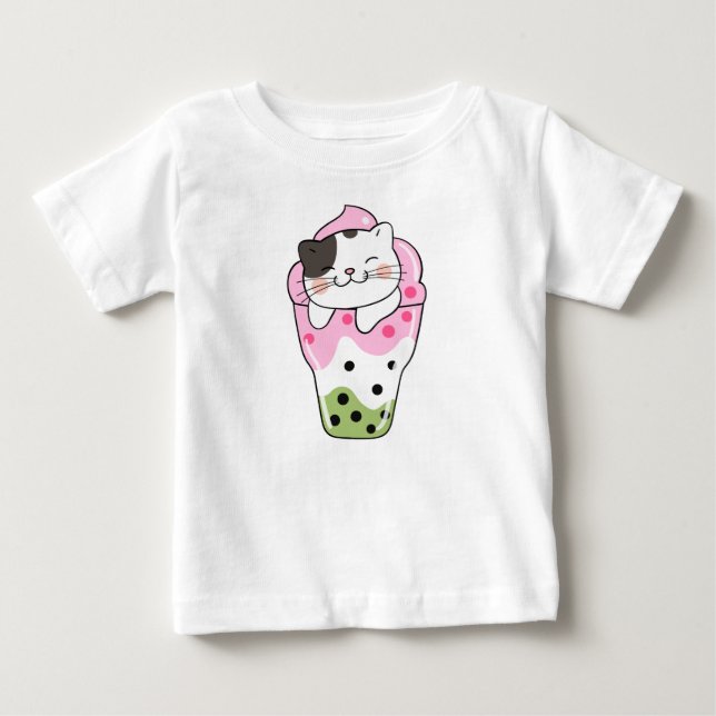 T-shirt Pour Bébé Thé à bulles de chat (Devant)