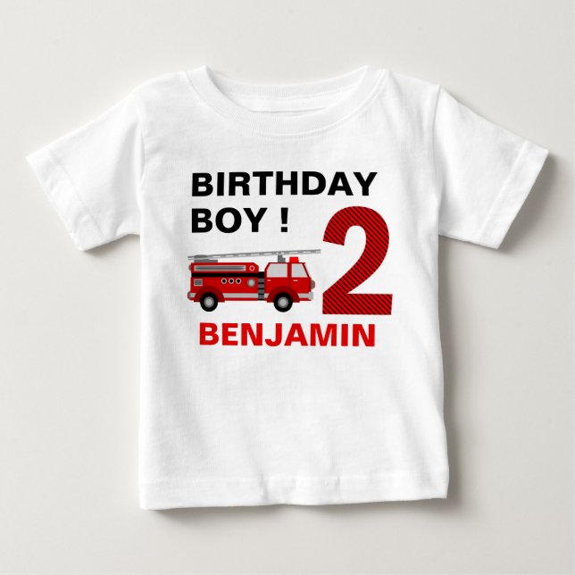 T-shirt Pour Bébé Thème camion de pompiers pour une fête d'anniversa (Devant)