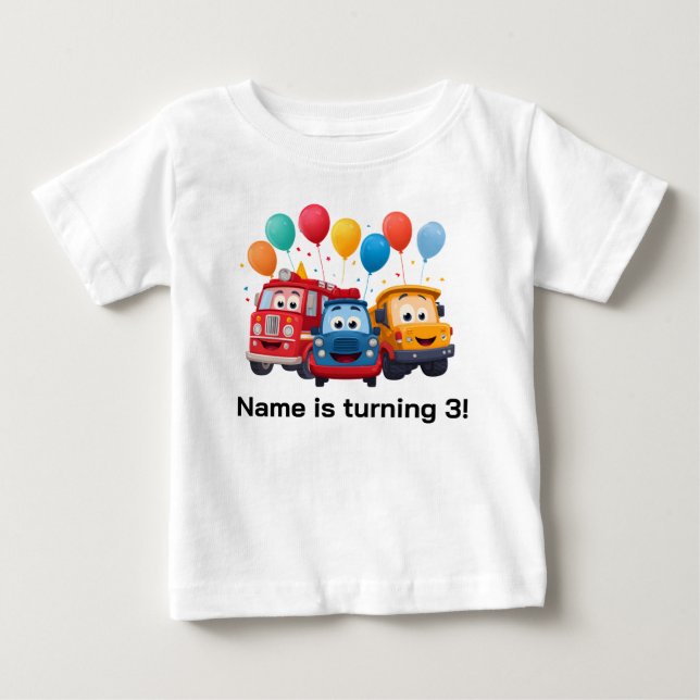 T-shirt Pour Bébé Thème d'anniversaire camion rayé bleu (Devant)