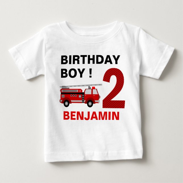 T-shirt Pour Bébé Thème de camion de pompiers pour une fête d'annive (Devant)