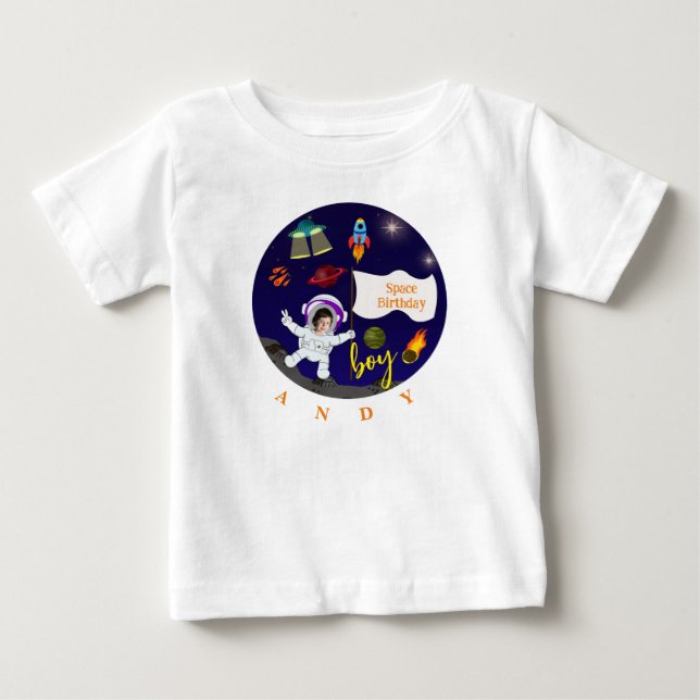 T-shirt Pour Bébé Thème de l'espace de dessin d'anniversaire (Devant)