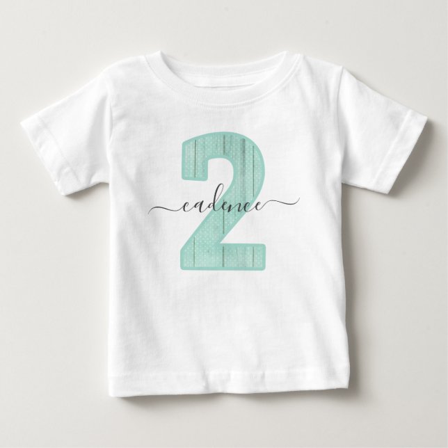T-shirt Pour Bébé Thème pois à la menthe personnalisé avec prénom po (Devant)