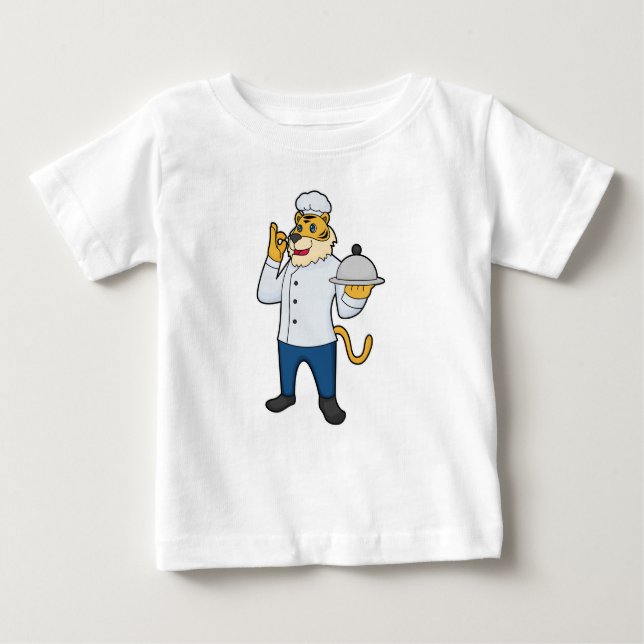 T-shirt Pour Bébé Tiger Cook Chef hat Platter (Devant)