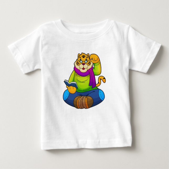 T-shirt Pour Bébé Tiger Nerd avec Livre (Devant)