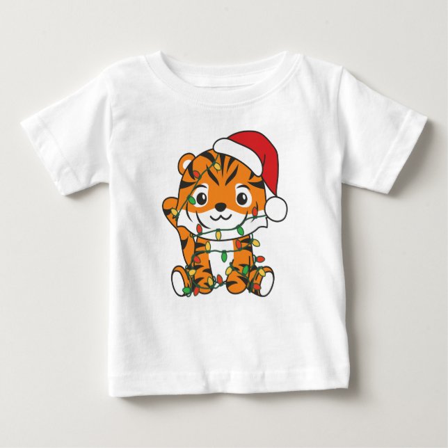 T-shirt Pour Bébé Tiger Noël Animaux d'hiver Tigers de vacances (Devant)
