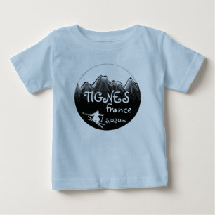 T-shirt Pour Bébé Tignes France noir blanc vêtement d'art de ski